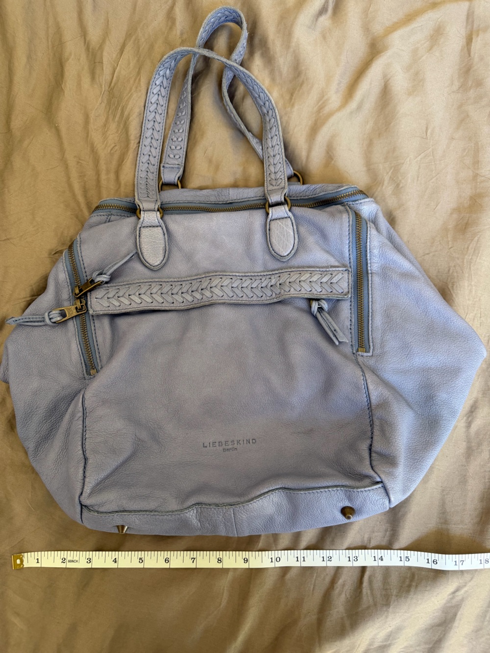 Liebeskind Berlin Deep Sky Blue Leather Satchel with Braided trim NWOT